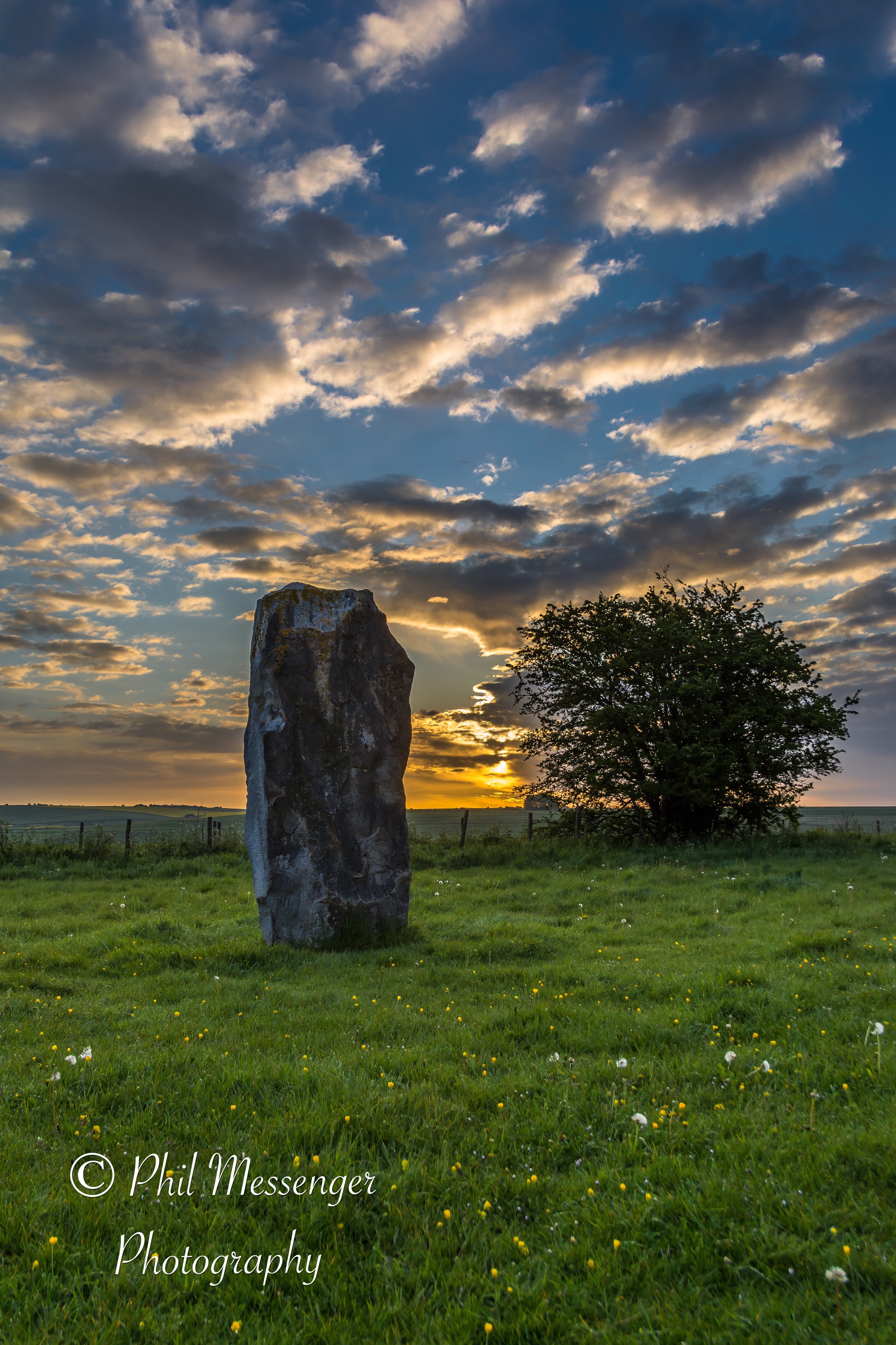 Early morning at Avebury, Wiltshire, beautiful sky and sunrise.