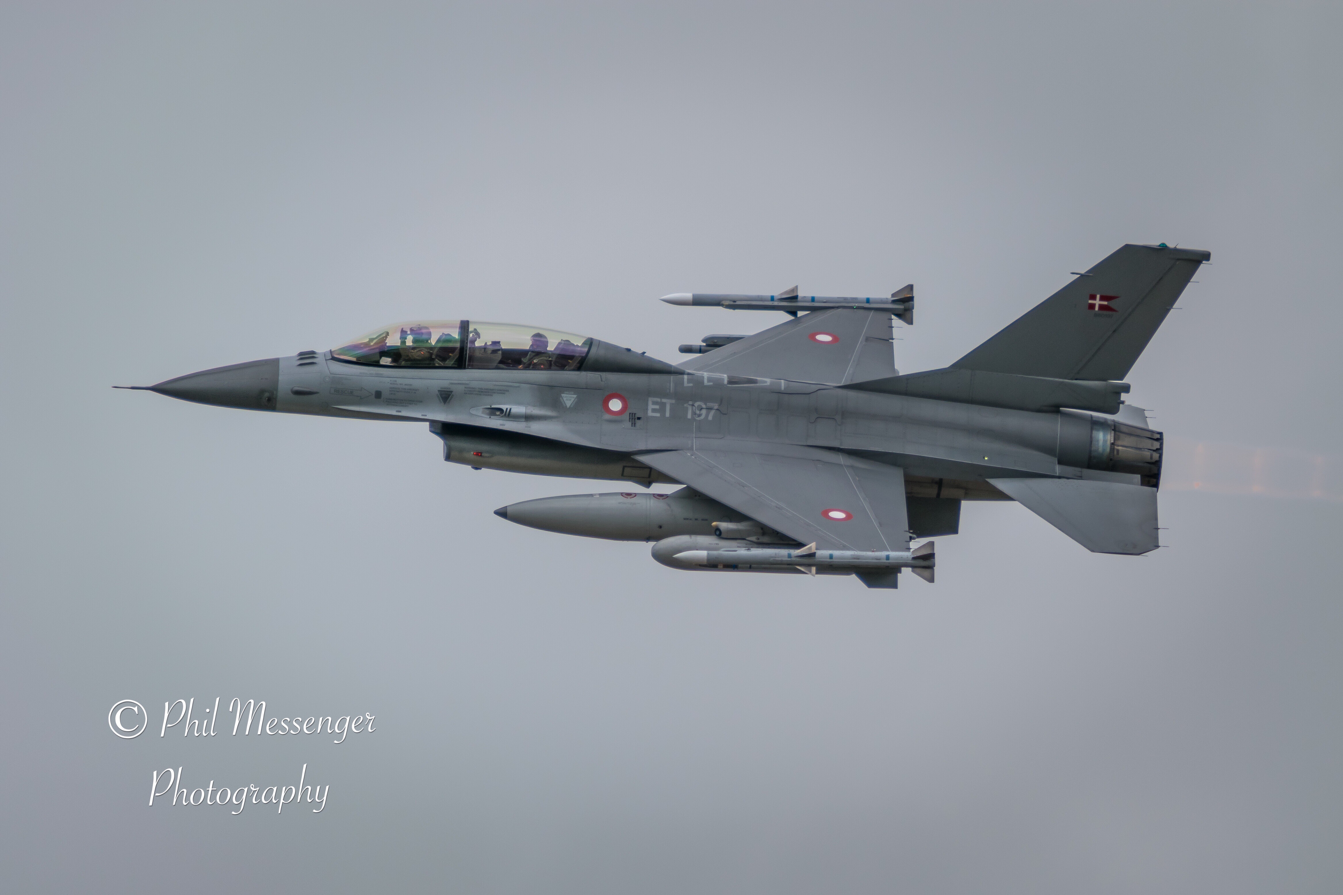 Royal Danish Air Force twin seat F16 fighting falcon departing the Royal International Air Tattoo 2019