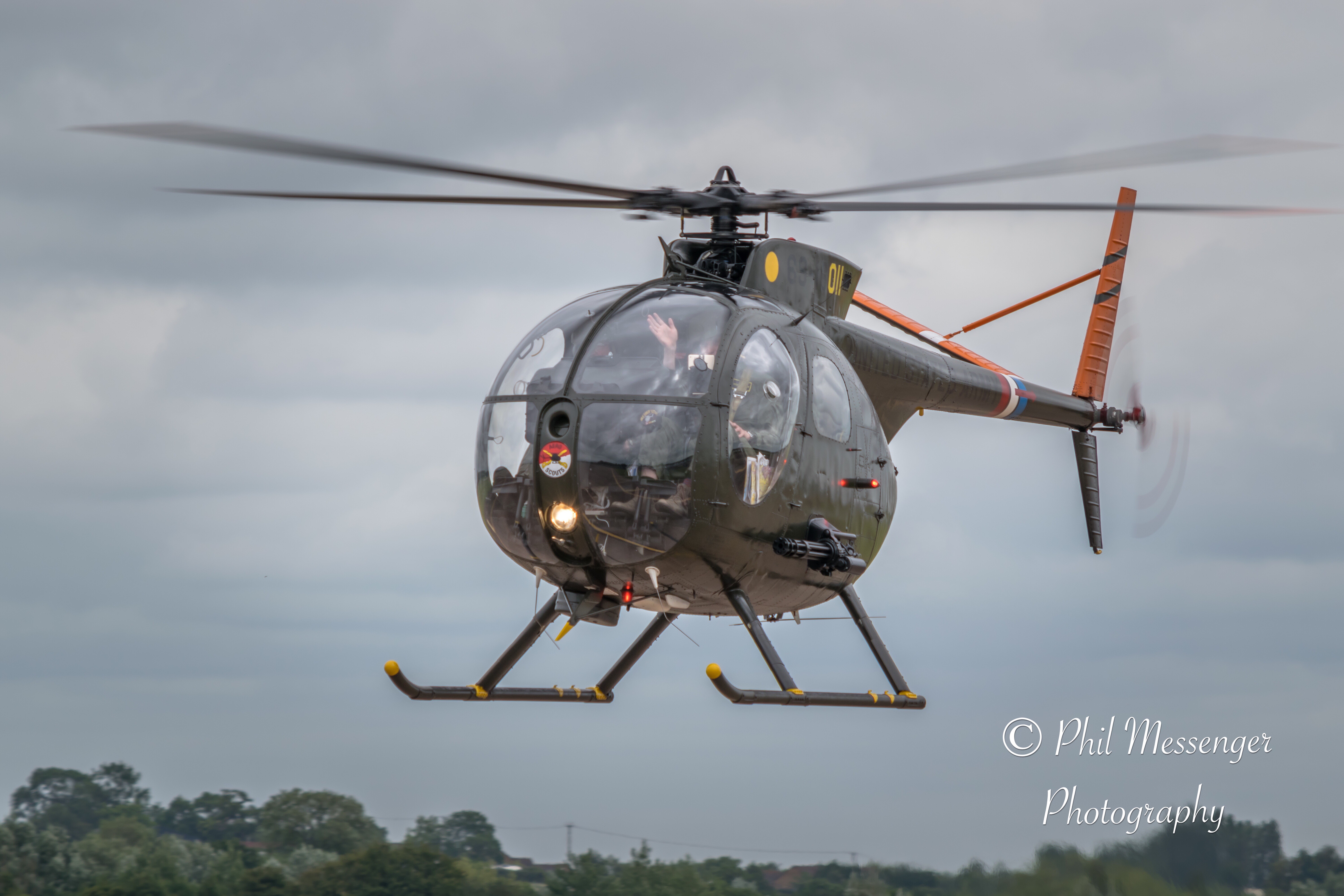 The Hughes OH-6 Cayuse departing the Royal International Air Tattoo.