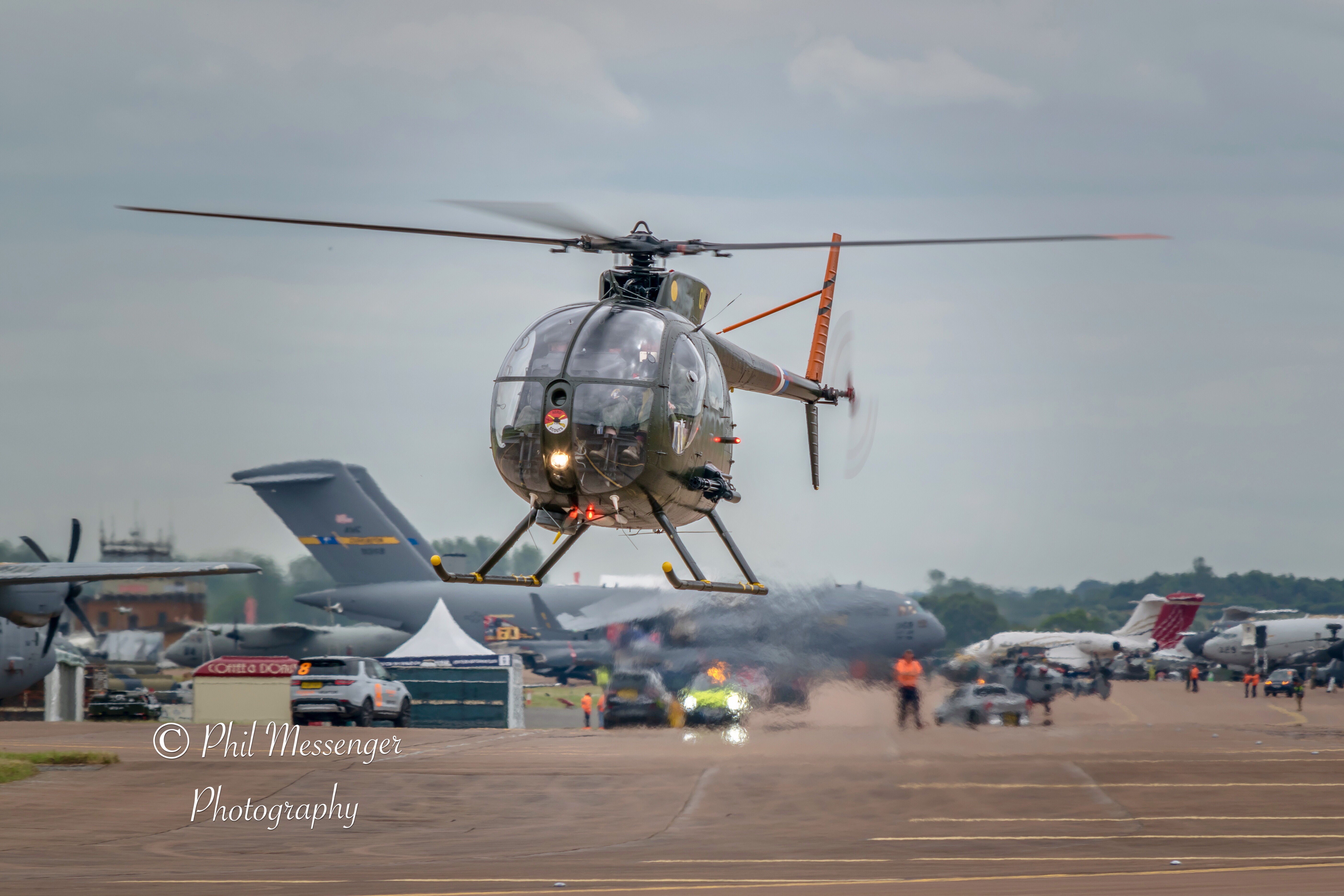 The Hughes OH-6 Cayuse departing the Royal International Air Tattoo.