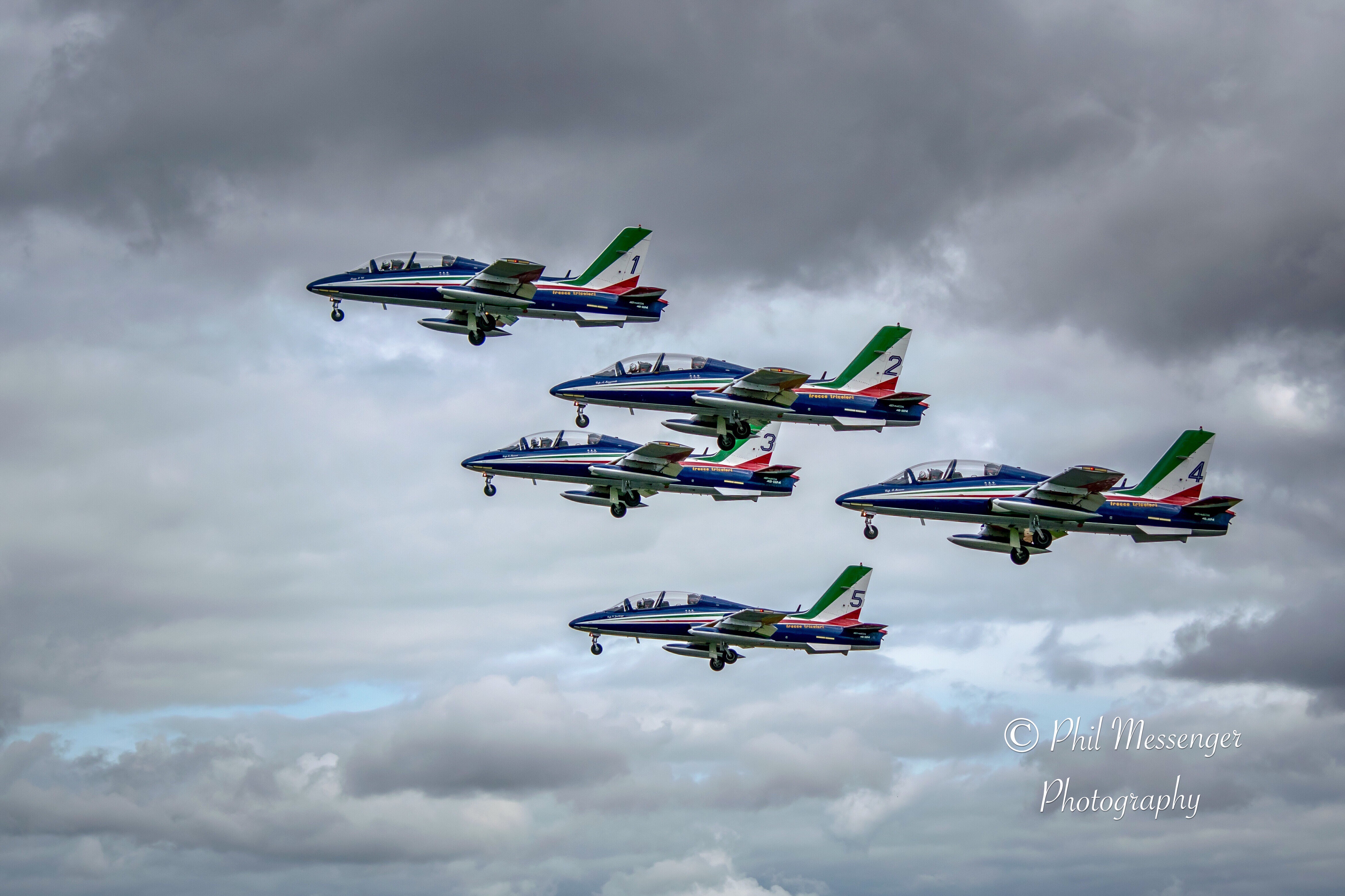 Italian Airforce Frecce Tricolori taking to the sky At the Royal International Air Tattoo 2019.